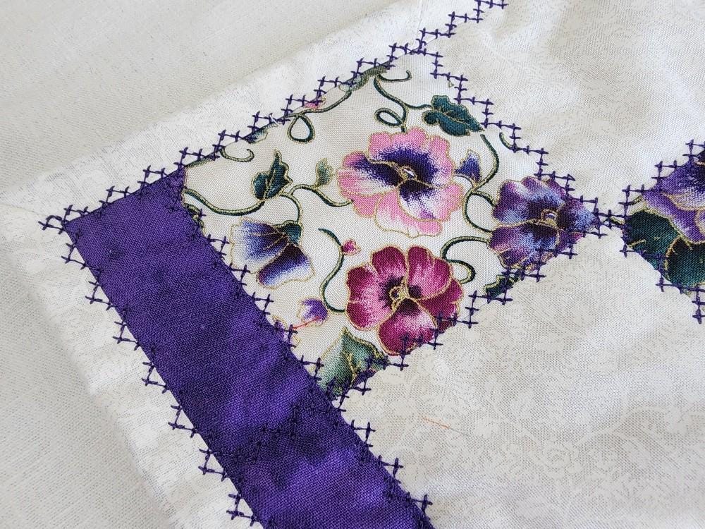 Quilted Mug Rug • Large Coaster • Purple Floral Spring Accent