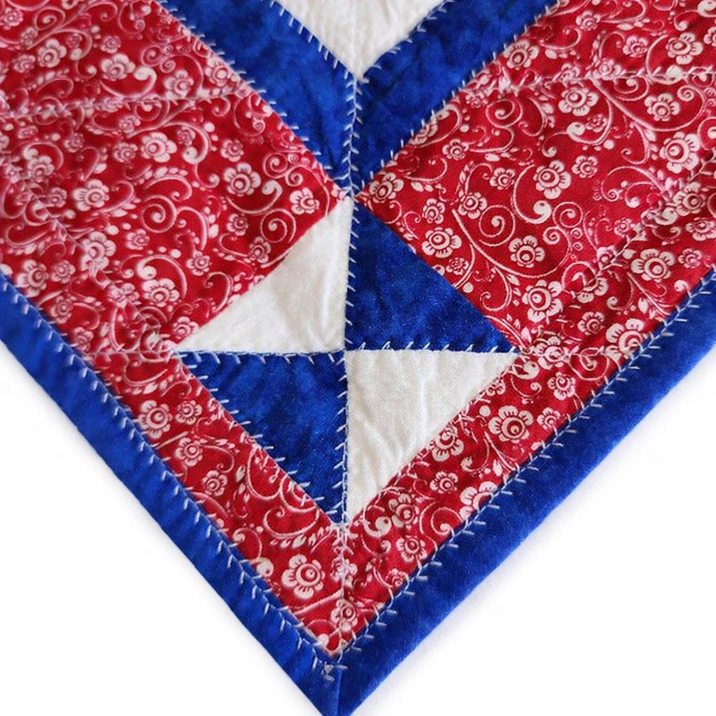 Patriotic Quilted Table Topper • Red White & Blue Pinwheel • Independence Day Picnic Decor