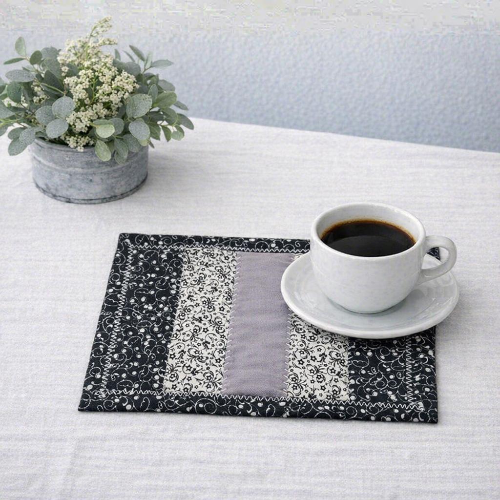 Quilted Mug Rug • Black & White Candle Mat • Handmade Cotton Accent