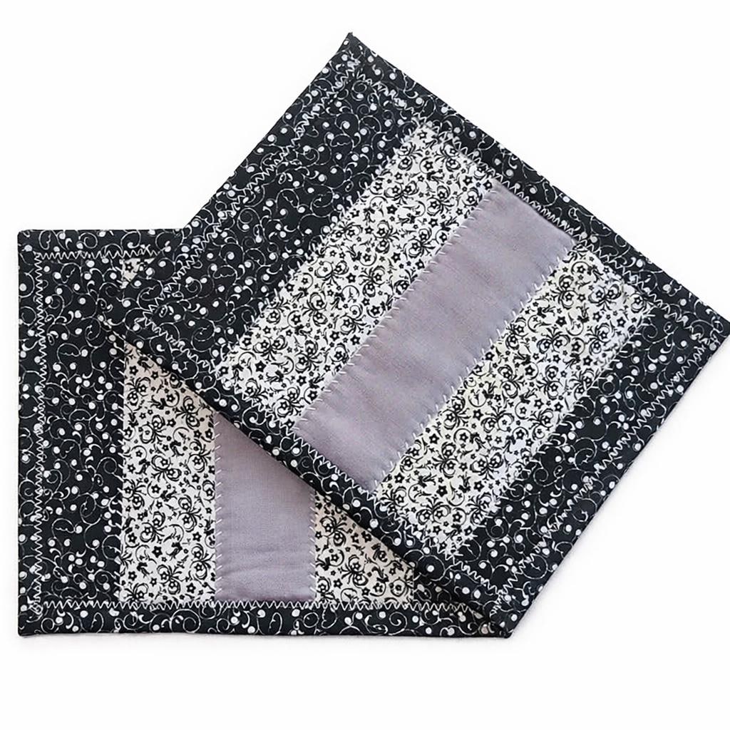 Quilted Mug Rug • Black & White Candle Mat • Handmade Cotton Accent
