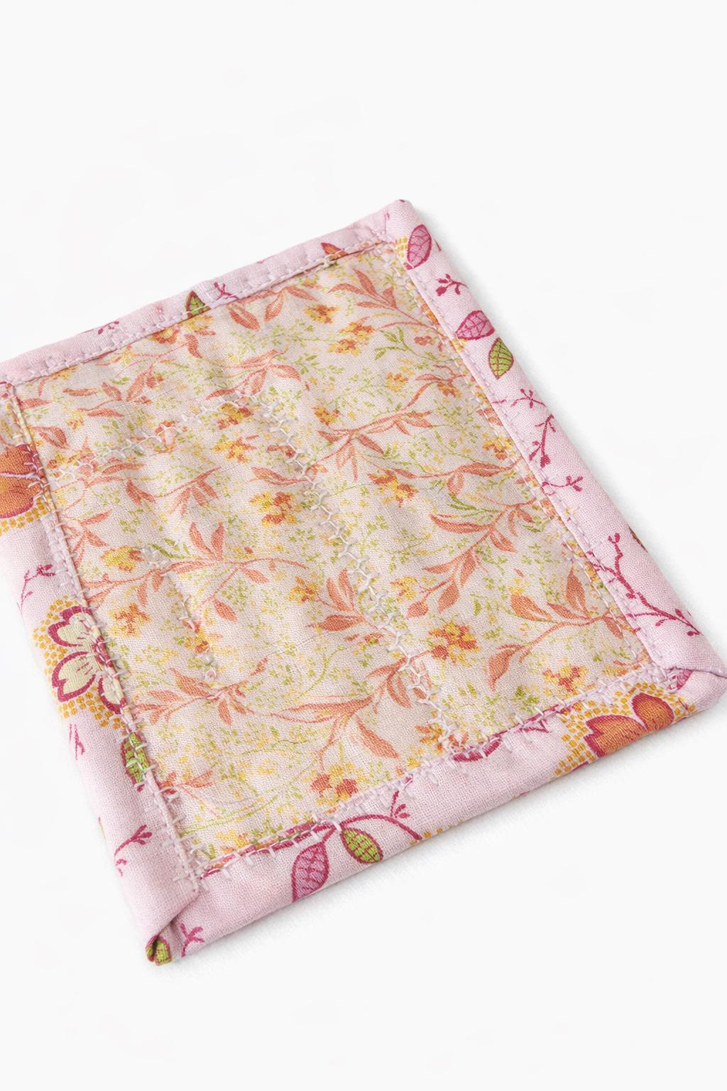 Pink and Yellow Floral Quilted Mug Rug • Large Coaster • Spring Mini Quilt