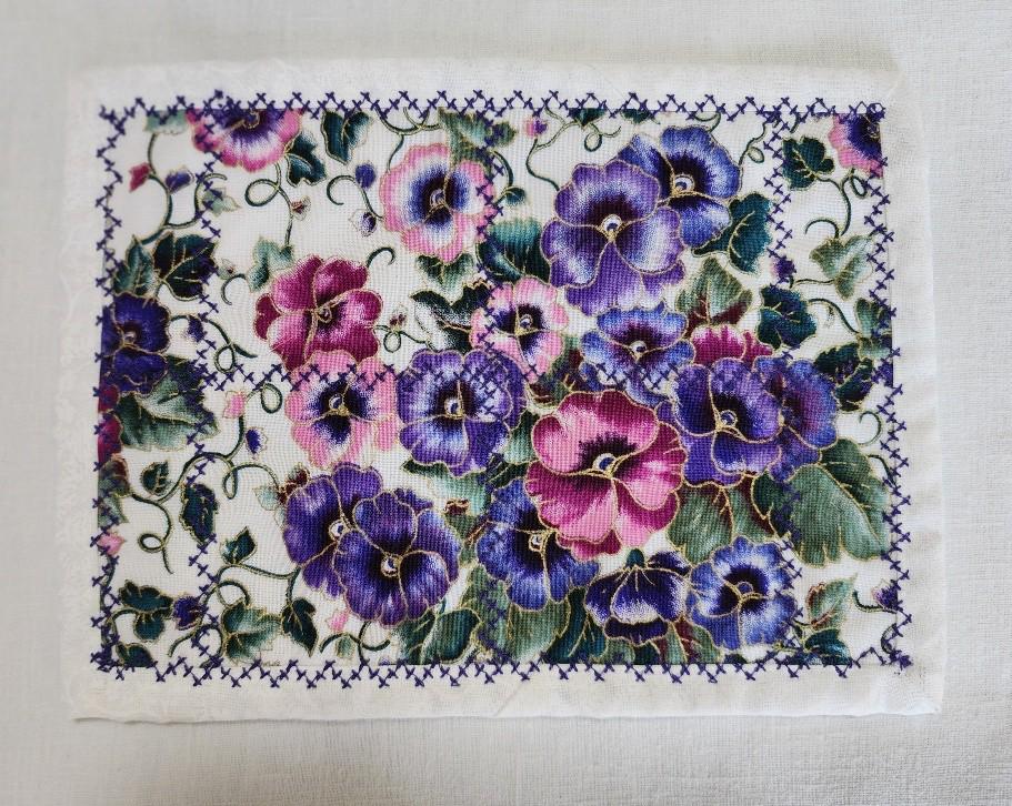Quilted Mug Rug • Large Coaster • Purple Floral Spring Accent