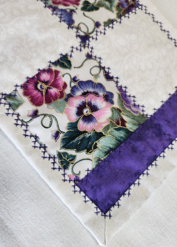 Quilted Mug Rug • Large Coaster • Purple Floral Spring Accent