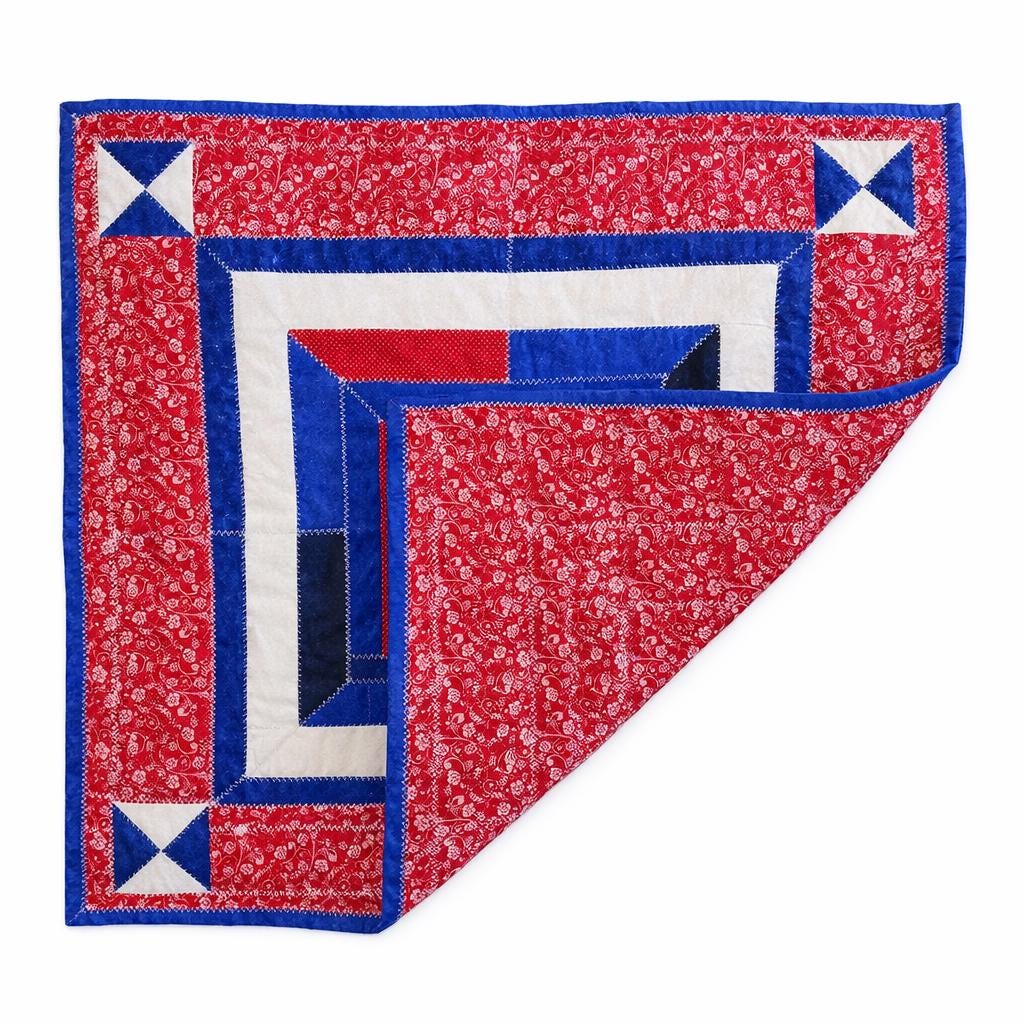 Patriotic Quilted Table Topper • Red White & Blue Pinwheel • Independence Day Picnic Decor