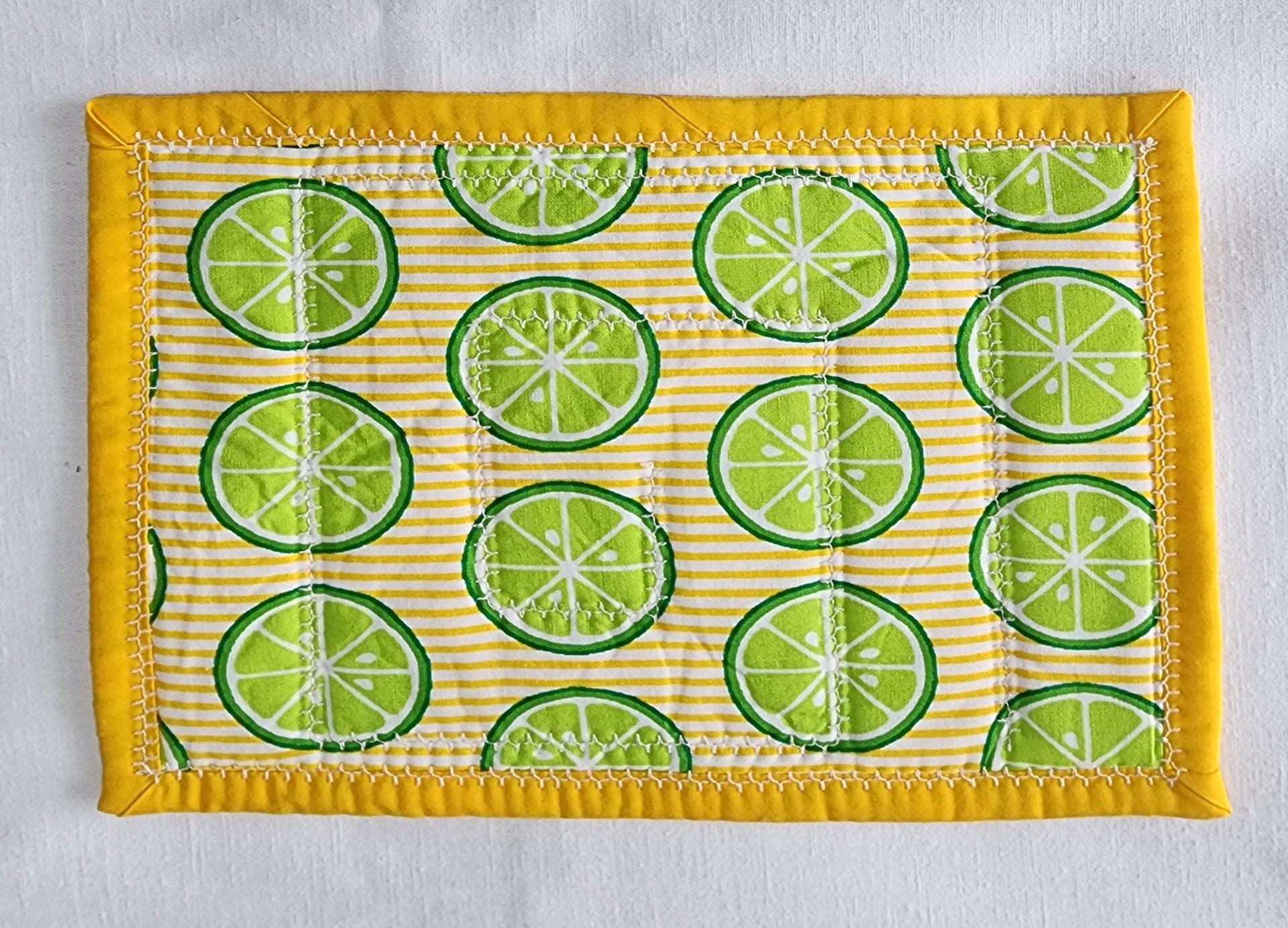 Handmade Quilted Mug Rug • Yellow Green Orange Cotton Coaster (7"x9")