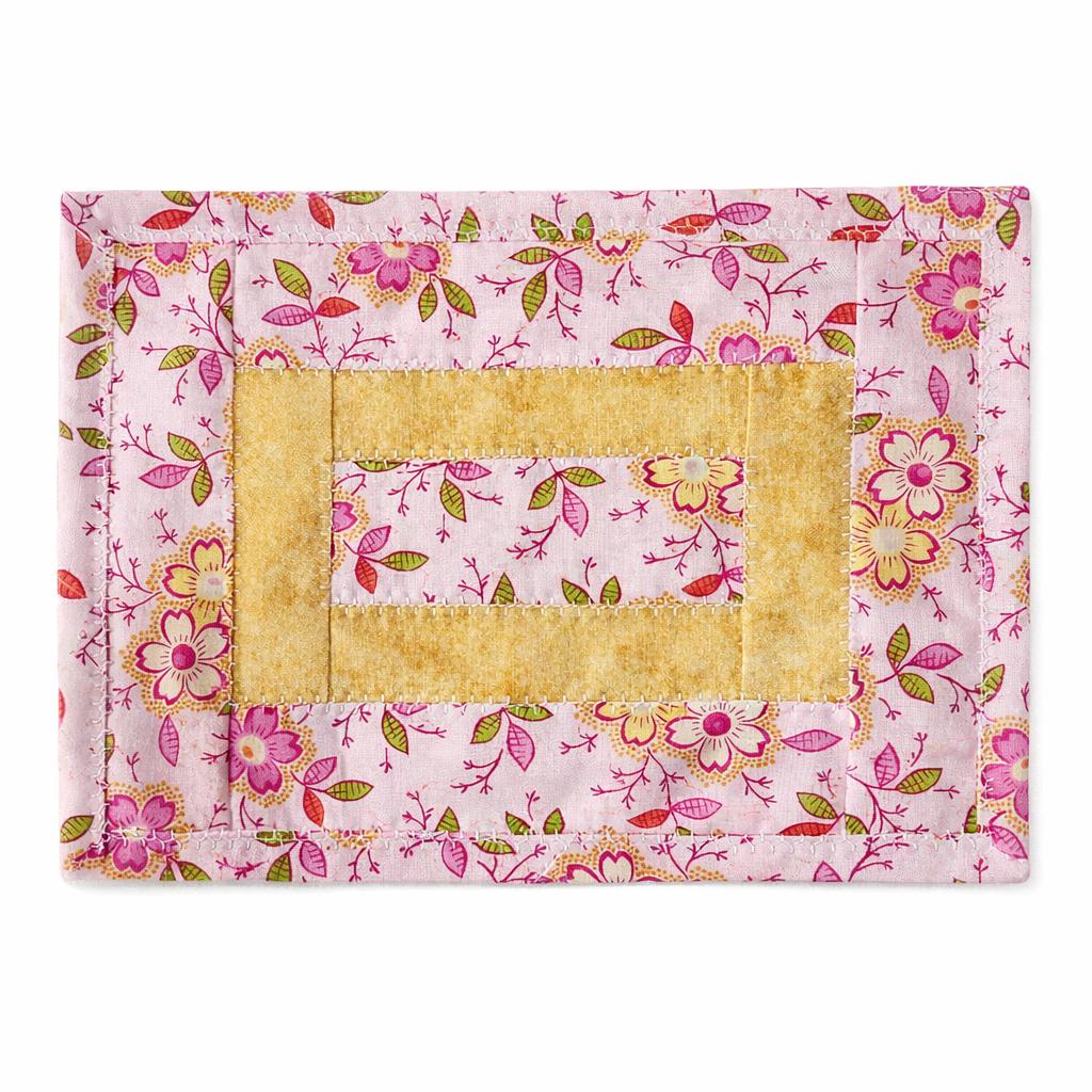 Pink and Yellow Floral Quilted Mug Rug • Large Coaster • Spring Mini Quilt