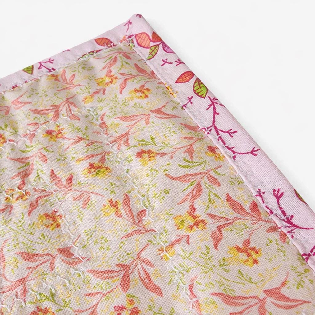 Pink and Yellow Floral Quilted Mug Rug • Large Coaster • Spring Mini Quilt