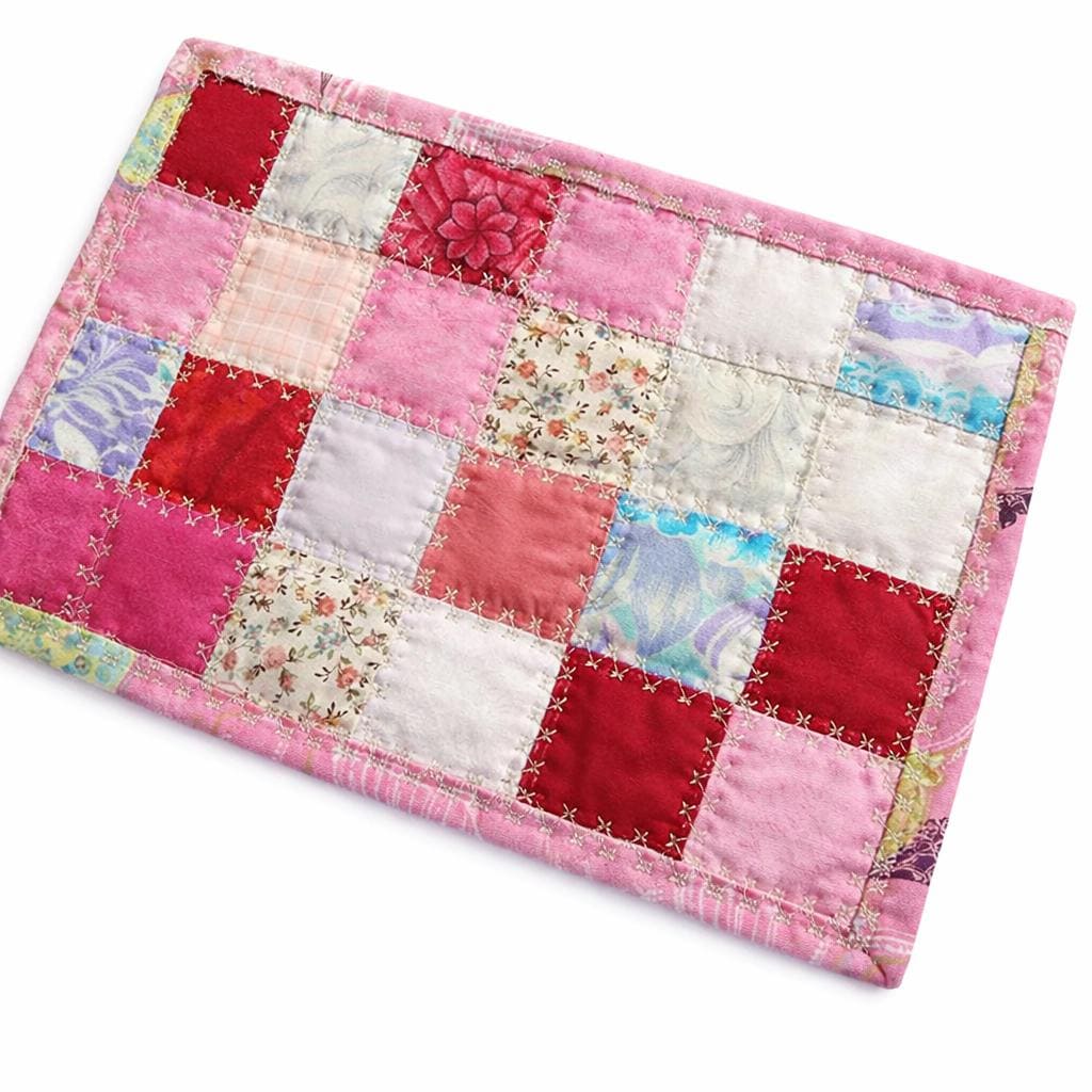 Pink & Mauve Patchwork Quilted Mug Rug • Large Coaster • Spring Floral Mini Quilt