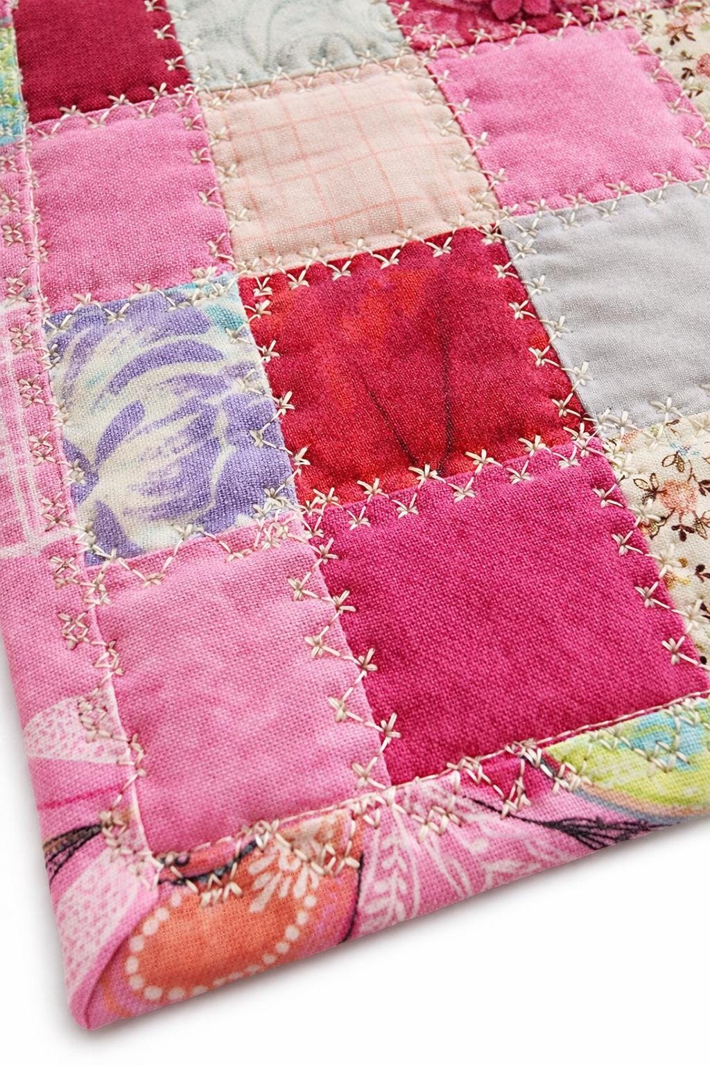 Pink & Mauve Patchwork Quilted Mug Rug • Large Coaster • Spring Floral Mini Quilt