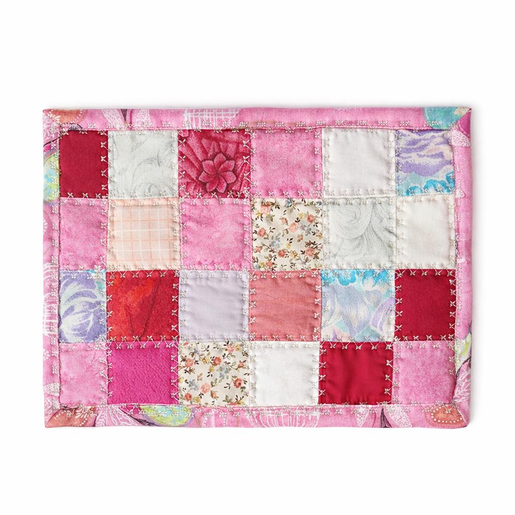Pink & Mauve Patchwork Quilted Mug Rug • Large Coaster • Spring Floral Mini Quilt