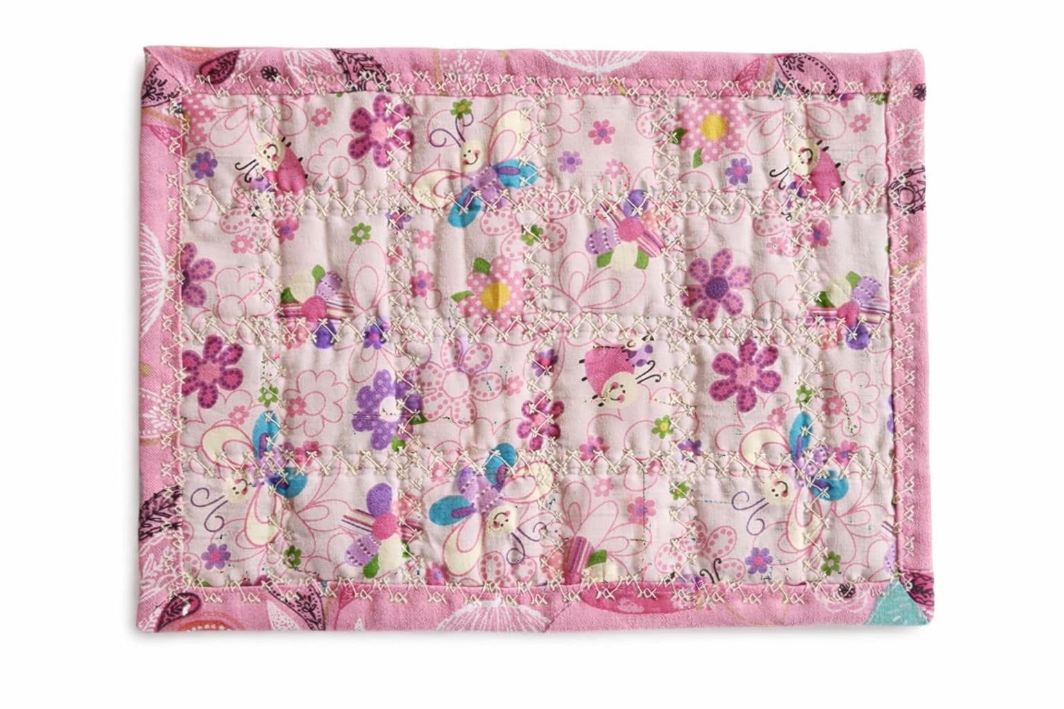 Pink & Mauve Patchwork Quilted Mug Rug • Large Coaster • Spring Floral Mini Quilt