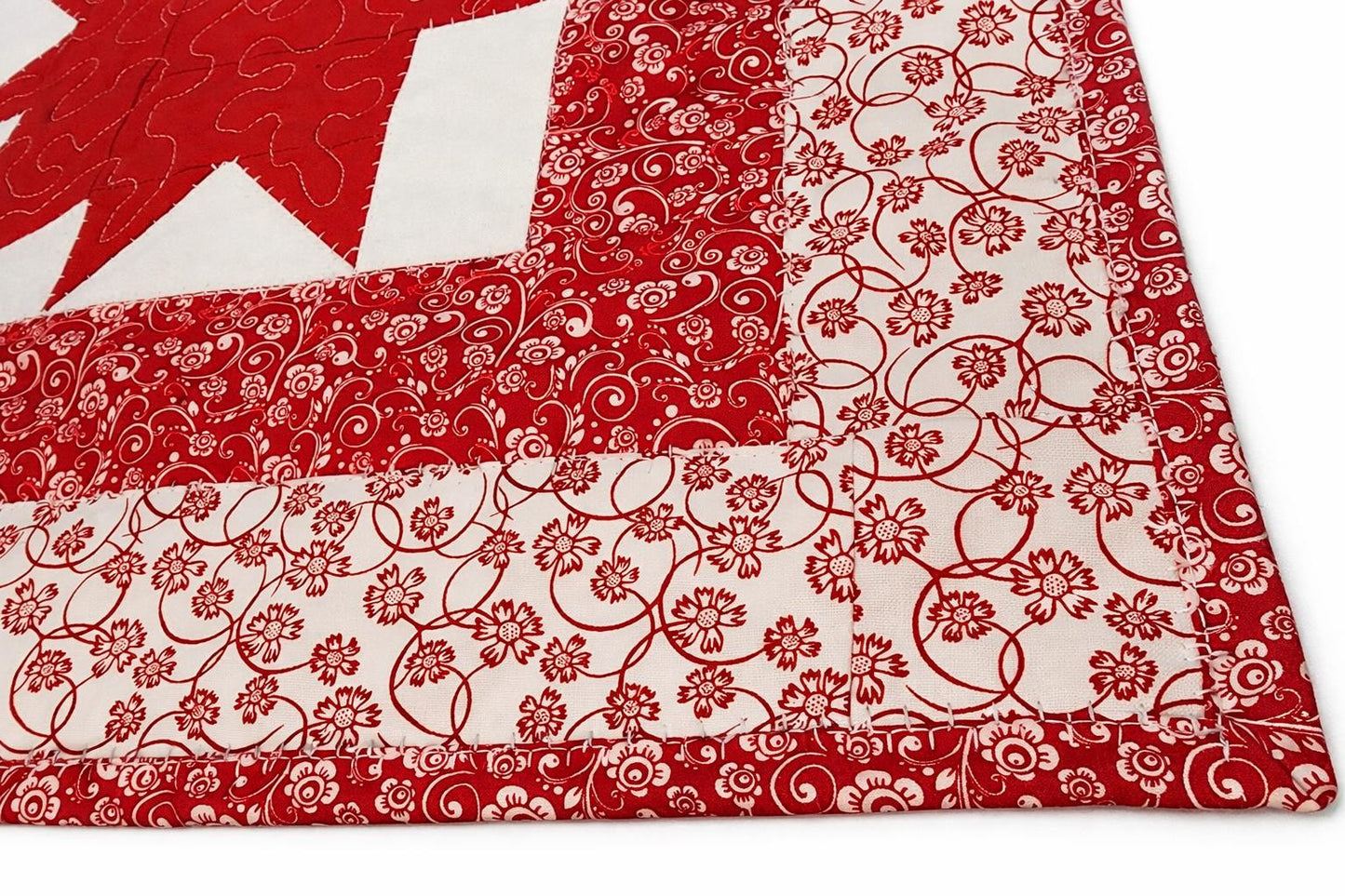 Red & White Quilted Maple Leaf Table Topper – Reversible Cotton Candle Mat or Dining Accent