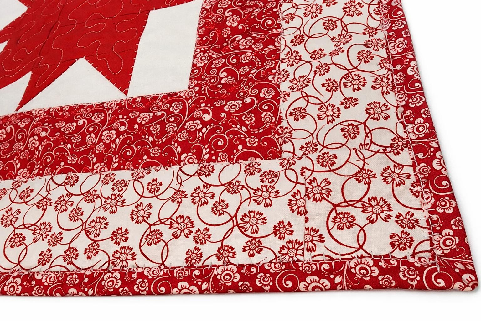 Red & White Quilted Maple Leaf Table Topper – Reversible Cotton Candle Mat or Dining Accent