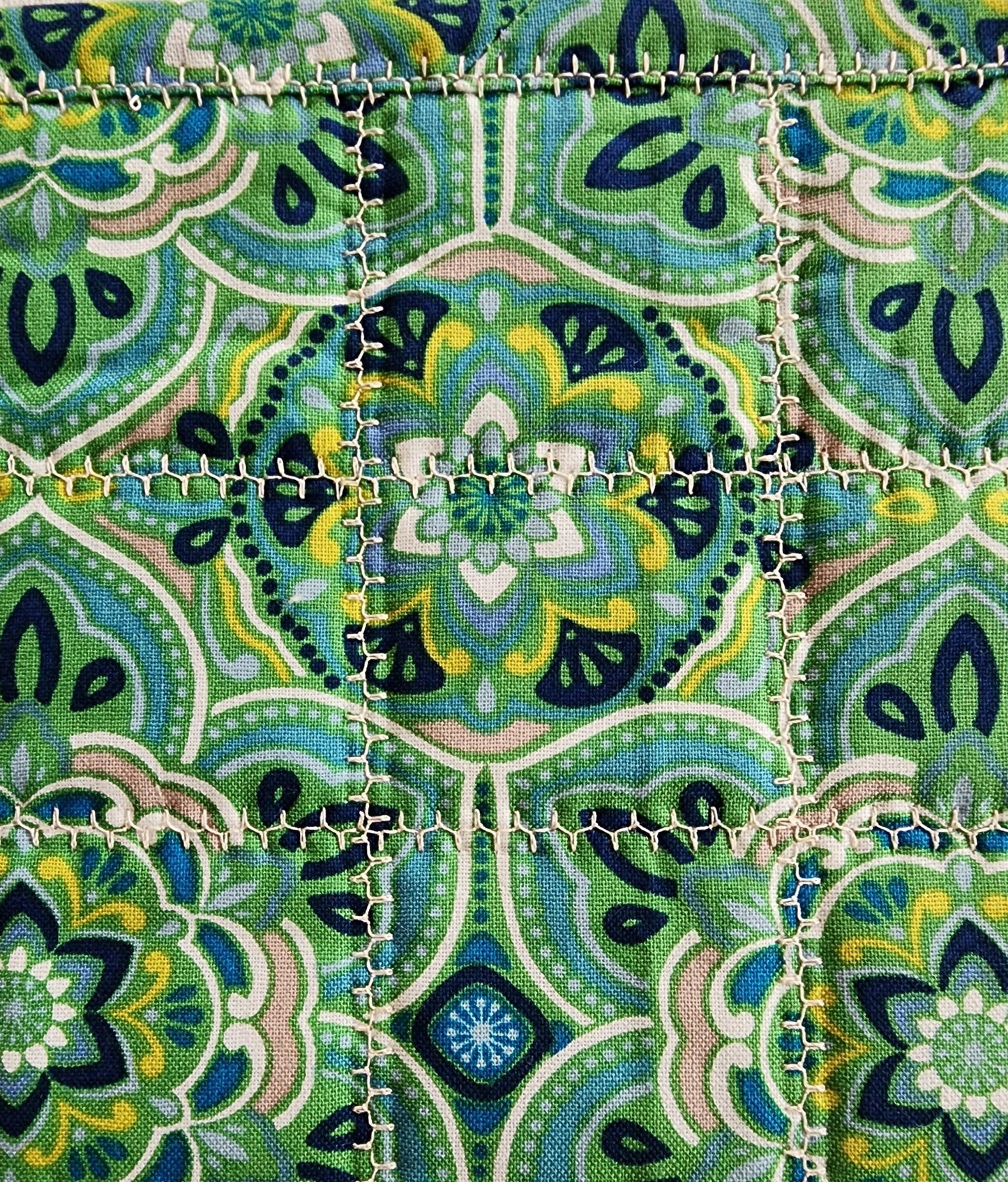 Green & White Patchwork Quilted Mug Rug • Large Coaster • Spring Mini Quilt