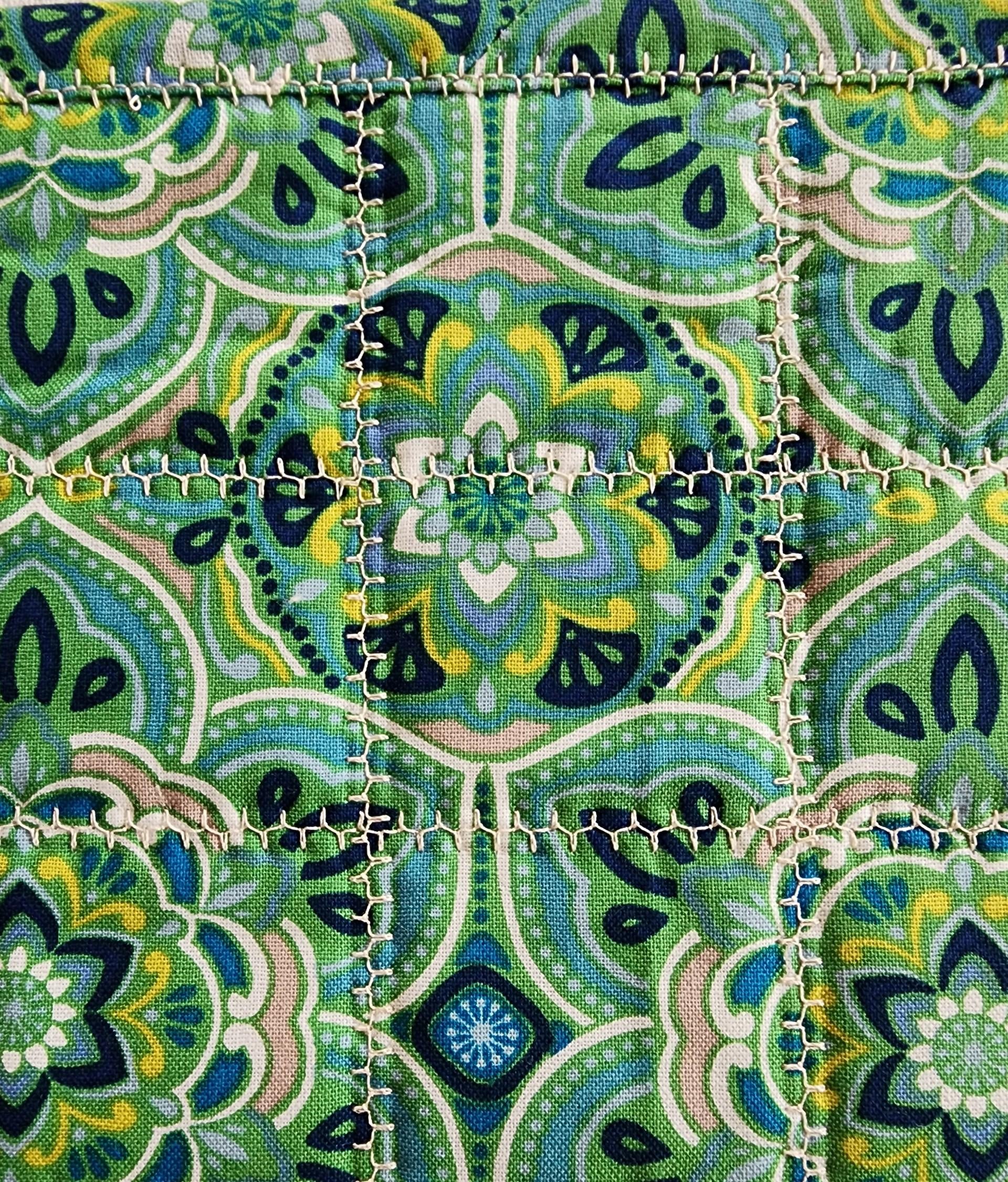 Green & White Patchwork Quilted Mug Rug • Large Coaster • Spring Mini Quilt