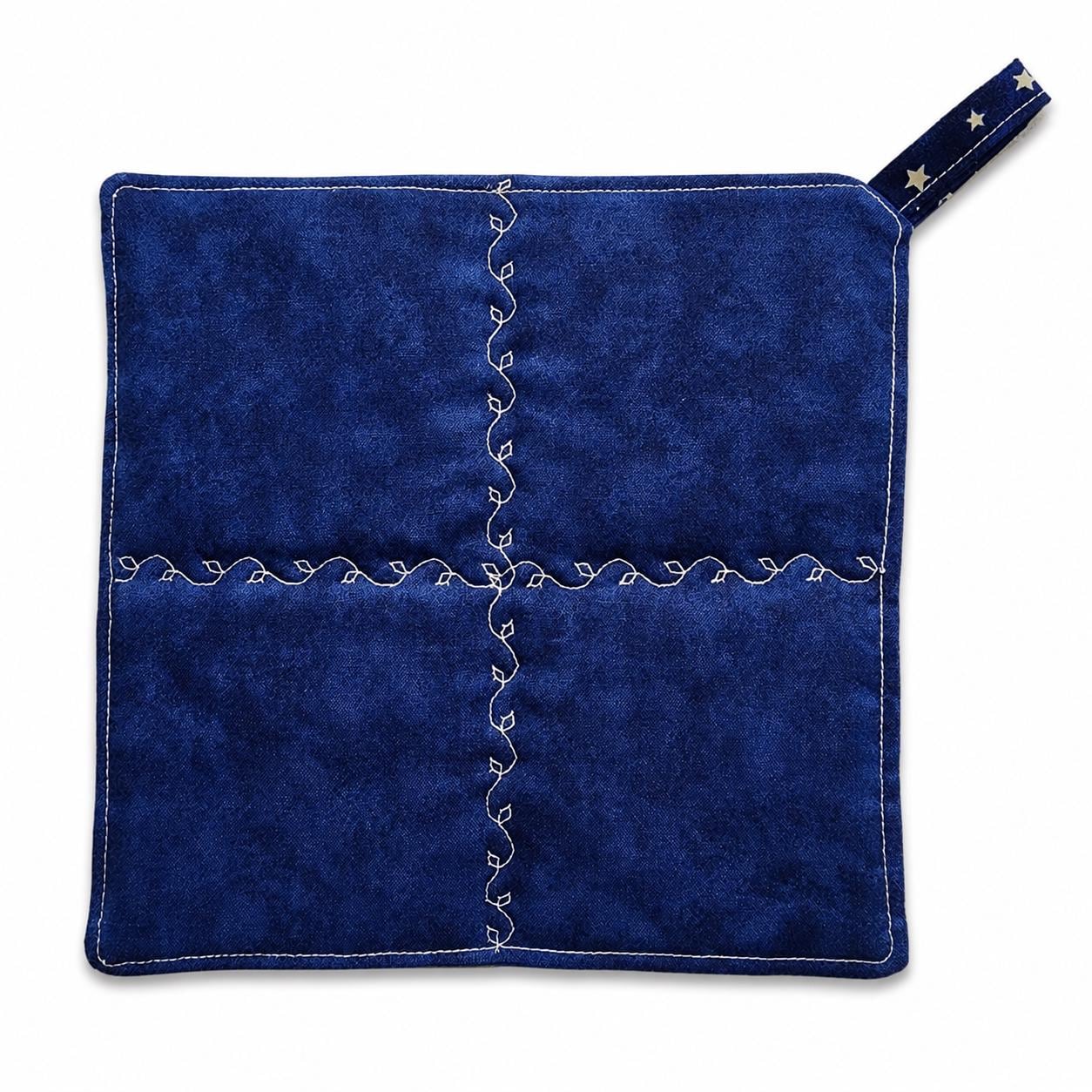 Blue Floral Patchwork Quilted Potholder – Handmade Cottage Style Kitchen Decor