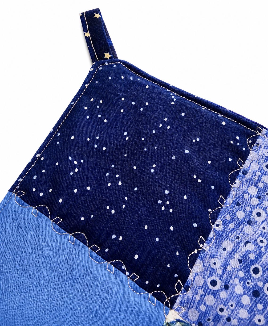 Blue Floral Patchwork Quilted Potholder – Handmade Cottage Style Kitchen Decor